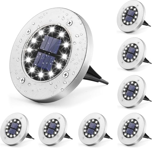 GIGALUMI Solar-Bodenleuchten 8 Stück, 12 LEDs, Edelstahl