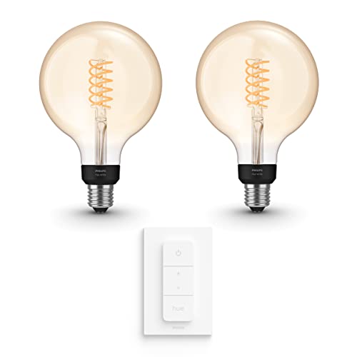 Philips Hue Vorteilspaket G125, zwei E27-Filamentlampen mit Dimmschalter