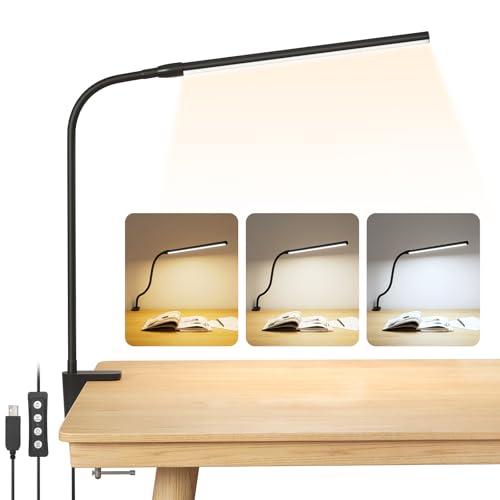 Lepro LED Schreibtischlampe Klemmbar, Tischlampe Architektenlampe mit Schwenkarm, Augenschutz Klemmleucht
