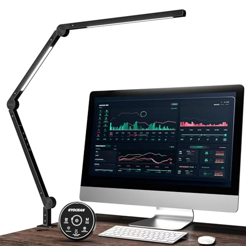 EYOCEAN LED Schreibtischlampe, Schwenkarm Architektenlampe Arbeitsleuchte, Duale Lichtquelle Büro Tischla
