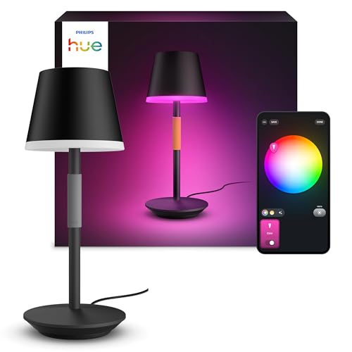 Philips Hue Go tragbare smarte Tischleuchte in Schwarz als kabellose Nachttischlampe