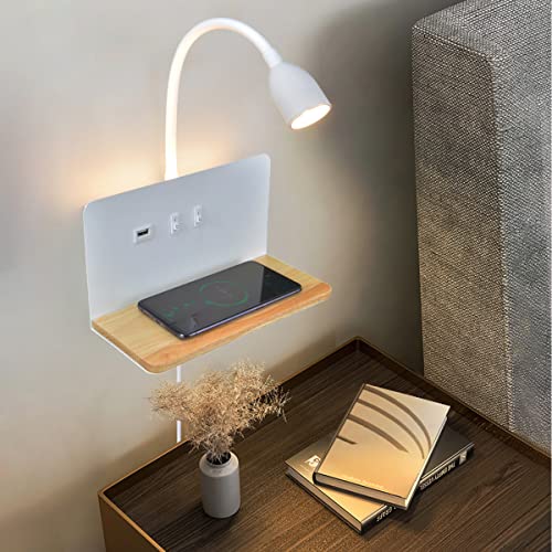 SENFAY Bett-Wandleuchte mit Wireless Charger, Schwanenhals