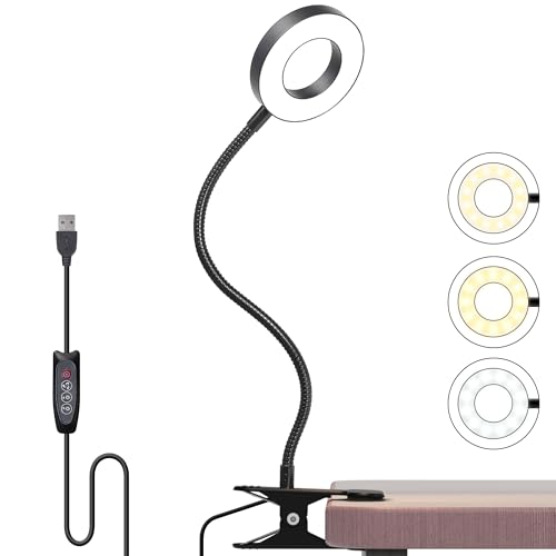 Foneso Klemme Lampe, USB-Klemmleuchte mit Schwanenhals
