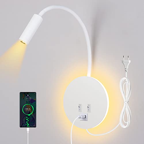 ERWEY Leselampe Wandmontage, 3 und 8 Watt, zwei Schalter