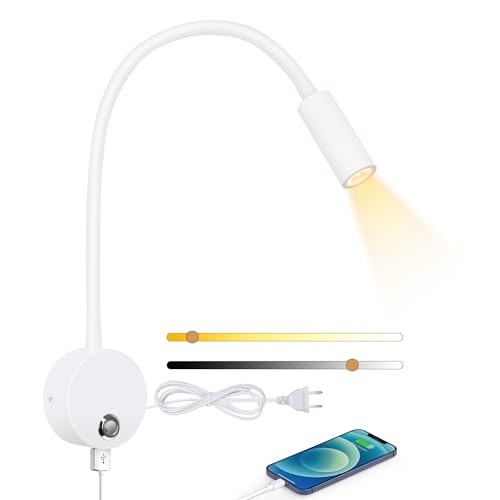 ERWEY Leselampe Wandmontage, Touch-Dimmer, USB