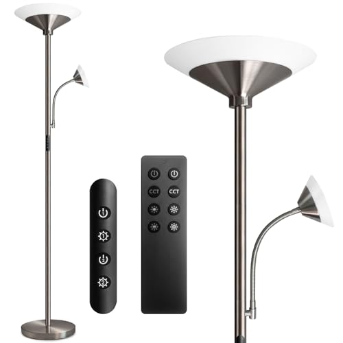 BBHome Deckenfluter 27 W mit 6 W Leselampe, silber