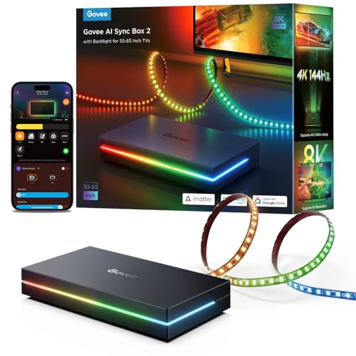 Govee HDMI 2.1 Sync Box AI Kit 2 mit beiliegender TV-Hintergrundbeleuchtung