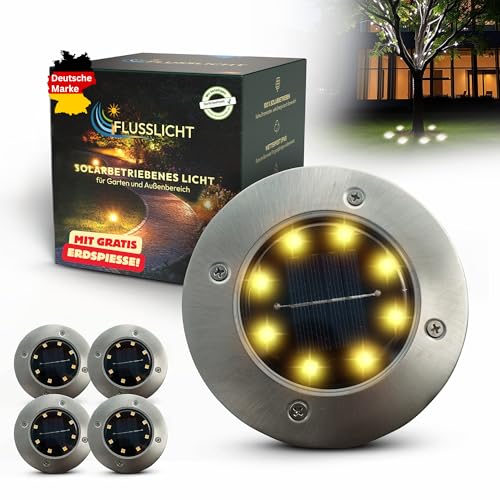 FLUSSLICHT Solar-Bodenleuchten 4er-Set, Warmweiß, IP65