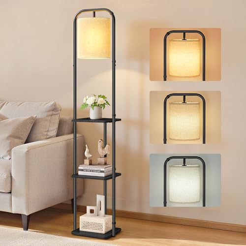 VASAGLE Stehlampe mit drei Holzregalen LFL001BD02