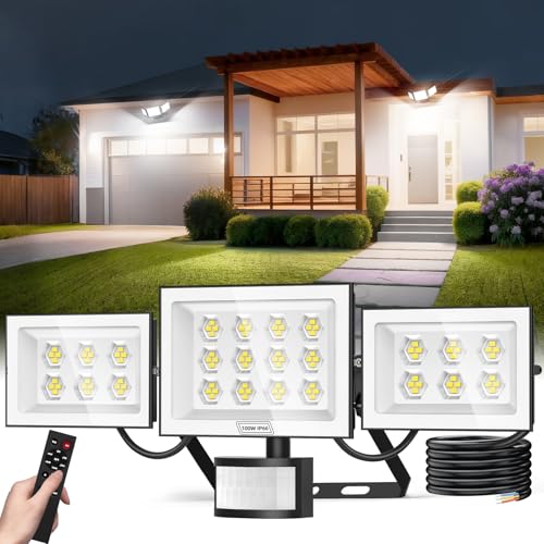 100W LED Strahler mit Bewegungsmelder, Lichtsensor und Timing-Fernbedienung