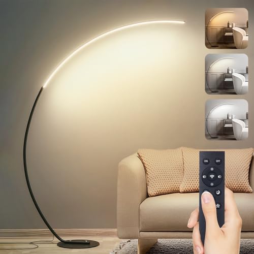 Linkenail LED-Bogenlampe in Schwarz, dimmbar, 165 cm hoch, über dem Sofa