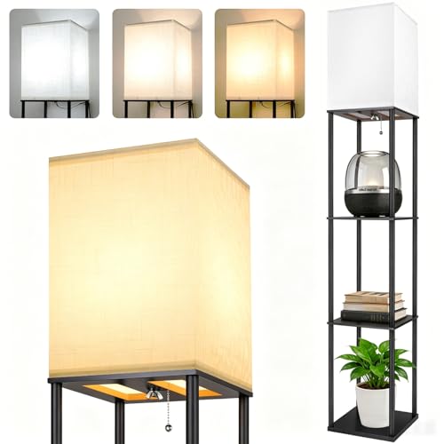 Aimosen Stehlampe mit dreistufigem Holzregal