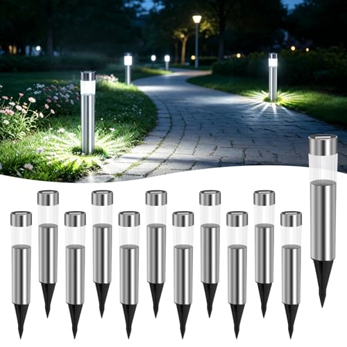 12er Set Edelstahl Solarleuchte mit Erdspieß